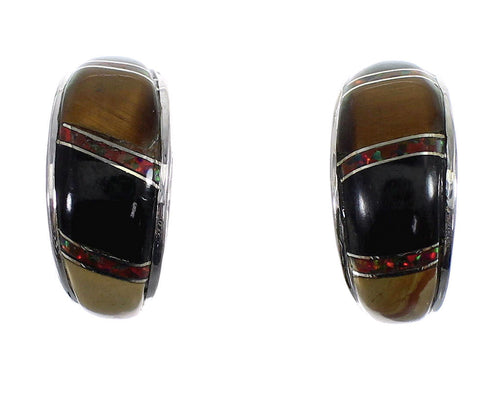 Southwest Multicolor Sterling Silver Post Hoop Earrings RX65546